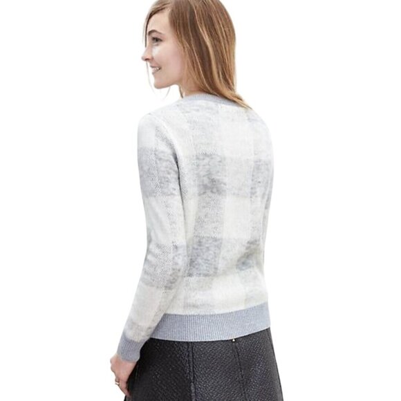 Banana Republic Gray Buffalo Check Mohair Wool Blend Crewneck Sweater Size S - Picture 4 of 7